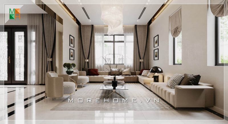 Mẫu thiết kế phòng khách cho các căn hộ cao cấp, nhà phố, biệt thự sẽ được thiết kế với các tiện nghi và sự sang trọng.